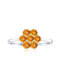 Natural citrine floral engagement ring by Rosec Jewels with certification, featuring a detailed floral design and sparkling gemstone.