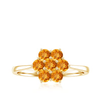 Natural citrine floral engagement ring by Rosec Jewels featuring a vibrant yellow citrine gemstone and intricate floral design.