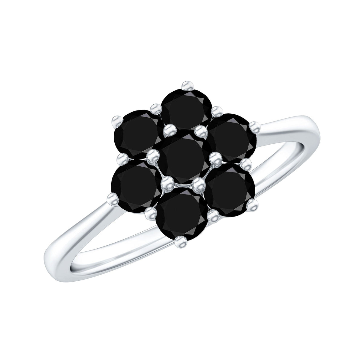 Natural black spinel flower engagement ring by Rosec Jewels featuring a detailed floral design and certificate of authenticity.