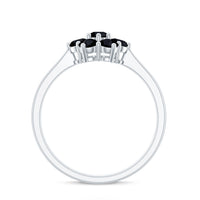 Natural black spinel flower engagement ring by Rosec Jewels featuring a detailed floral design and sparkling black spinel gemstone.