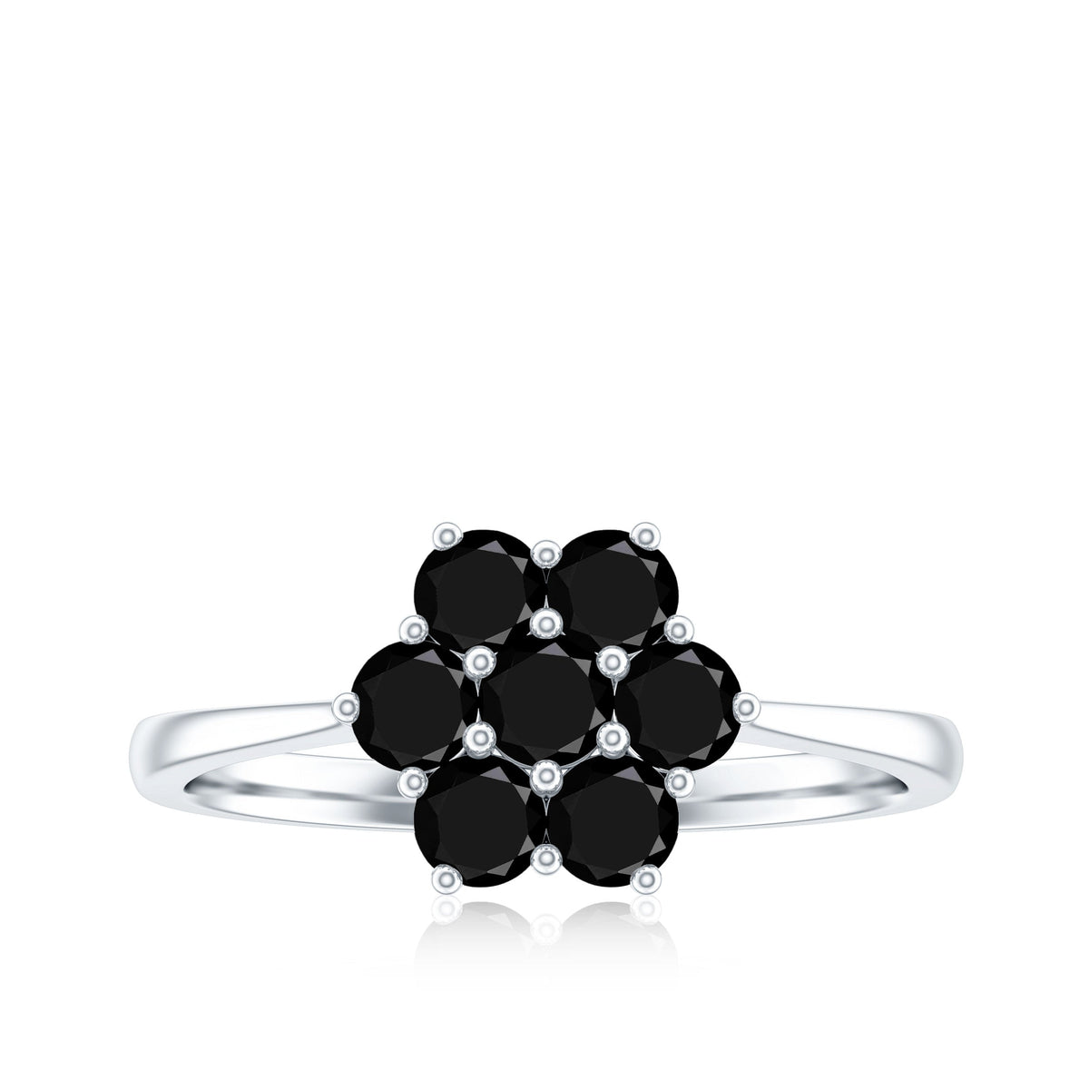 Natural black spinel flower engagement ring by Rosec Jewels, featuring a detailed floral design and certified quality.
