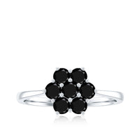 Natural black spinel flower engagement ring by Rosec Jewels, featuring a detailed floral design and certified quality.