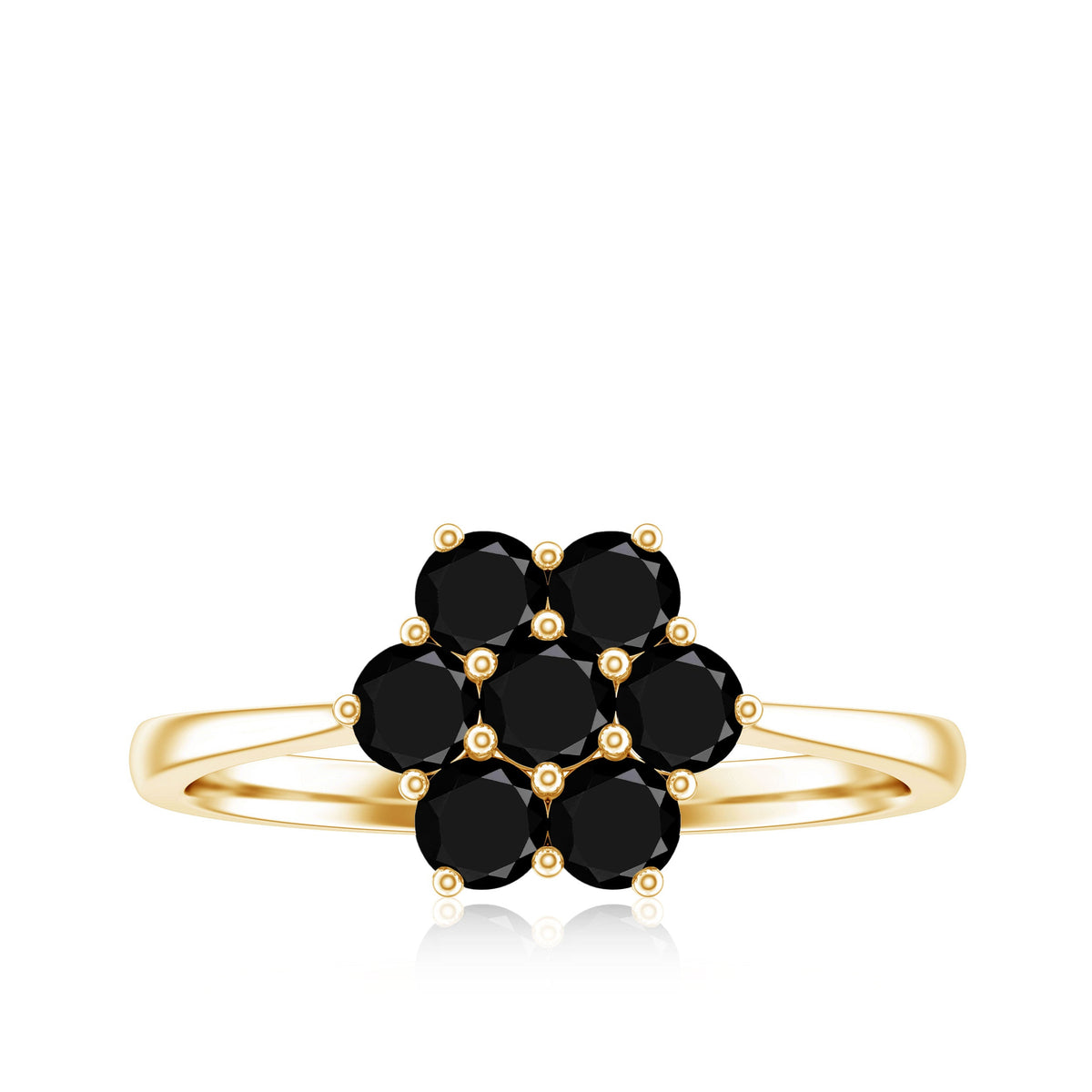 Natural black spinel flower engagement ring from Rosec Jewels with certificate, featuring a detailed floral design in sterling silver.