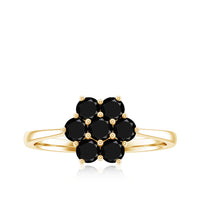 Natural black spinel flower engagement ring from Rosec Jewels with certificate, featuring a detailed floral design in sterling silver.