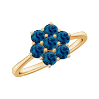Rosec Jewels London Blue Topaz flower engagement ring featuring a vibrant blue gemstone and intricate floral design.