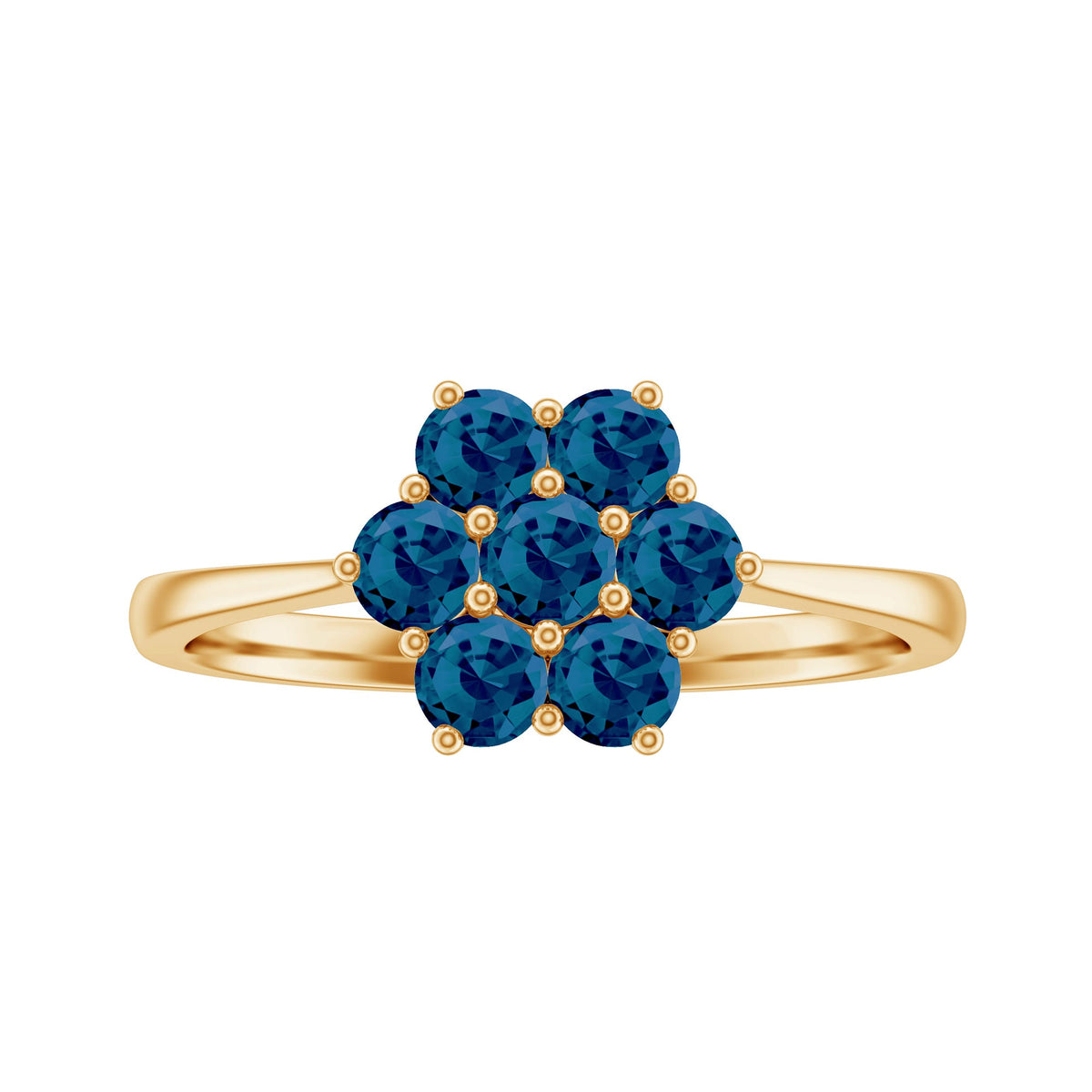 Rosec Jewels London Blue Topaz flower engagement ring featuring a large blue topaz gemstone with intricate flower design.