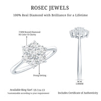 Natural Diamond Flower Cluster Engagement Ring for Women