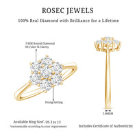 Natural Diamond Flower Cluster Engagement Ring for Women