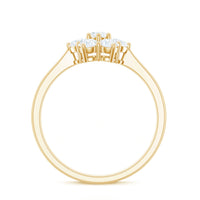 Round shape Moissanite cluster flower engagement ring with intricate band design from Rosec Jewels.