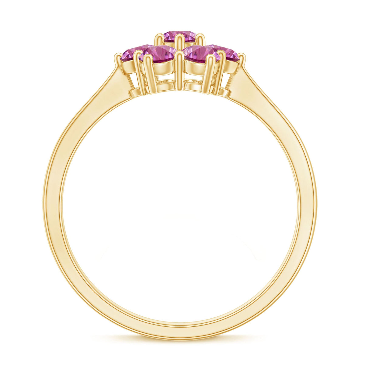 Round shape pink tourmaline flower engagement ring by Rosec Jewels featuring a detailed floral design and sterling silver band.