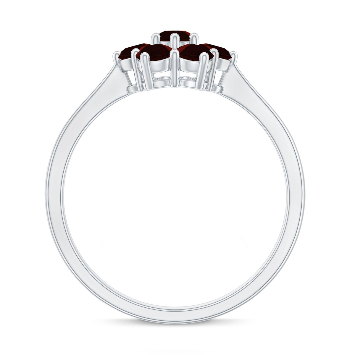 Natural garnet flower cluster engagement ring by Rosec Jewels featuring a vibrant red garnet flower design in sterling silver.