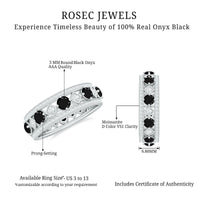 Antique-inspired black onyx and moissanite wide wedding band from Rosec Jewels, showcasing vintage-style ring with sparkling stones.