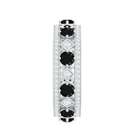 Antique-inspired black onyx and moissanite wide wedding band ring featuring vintage design, crafted by Rosec Jewels.