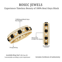 Antique-style black onyx and moissanite wide wedding band ring by Rosec Jewels, detailed with vintage-inspired design.