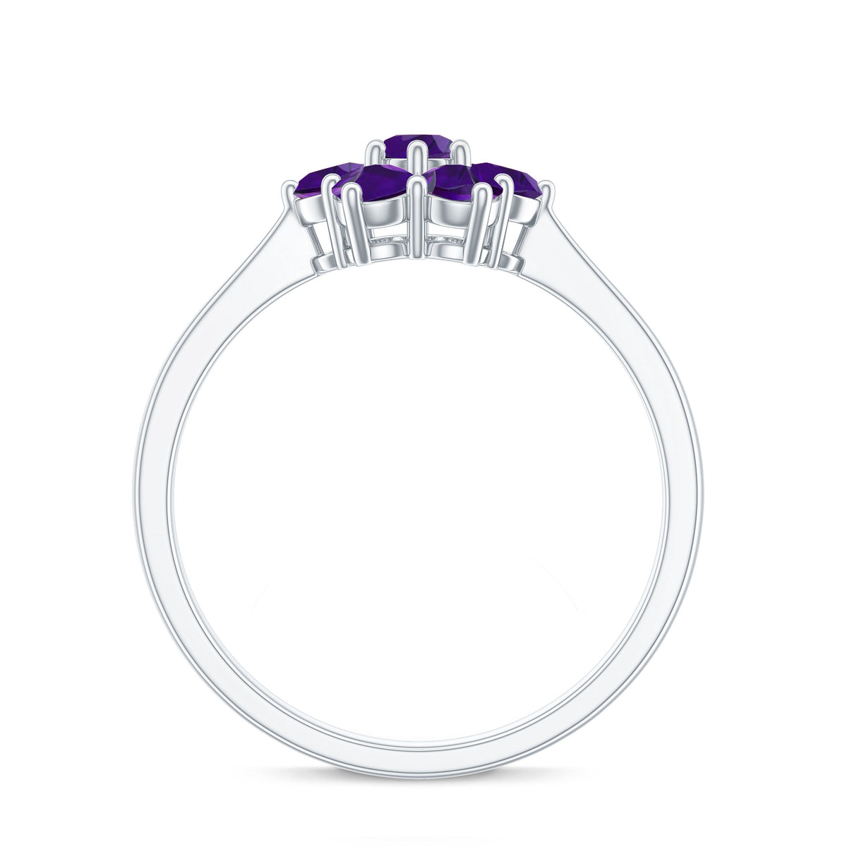 Rosec Jewels 3/4 CT round amethyst cluster flower ring featuring a detailed purple gemstone design on a silver band.