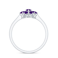Rosec Jewels 3/4 CT round amethyst cluster flower ring featuring a detailed purple gemstone design on a silver band.