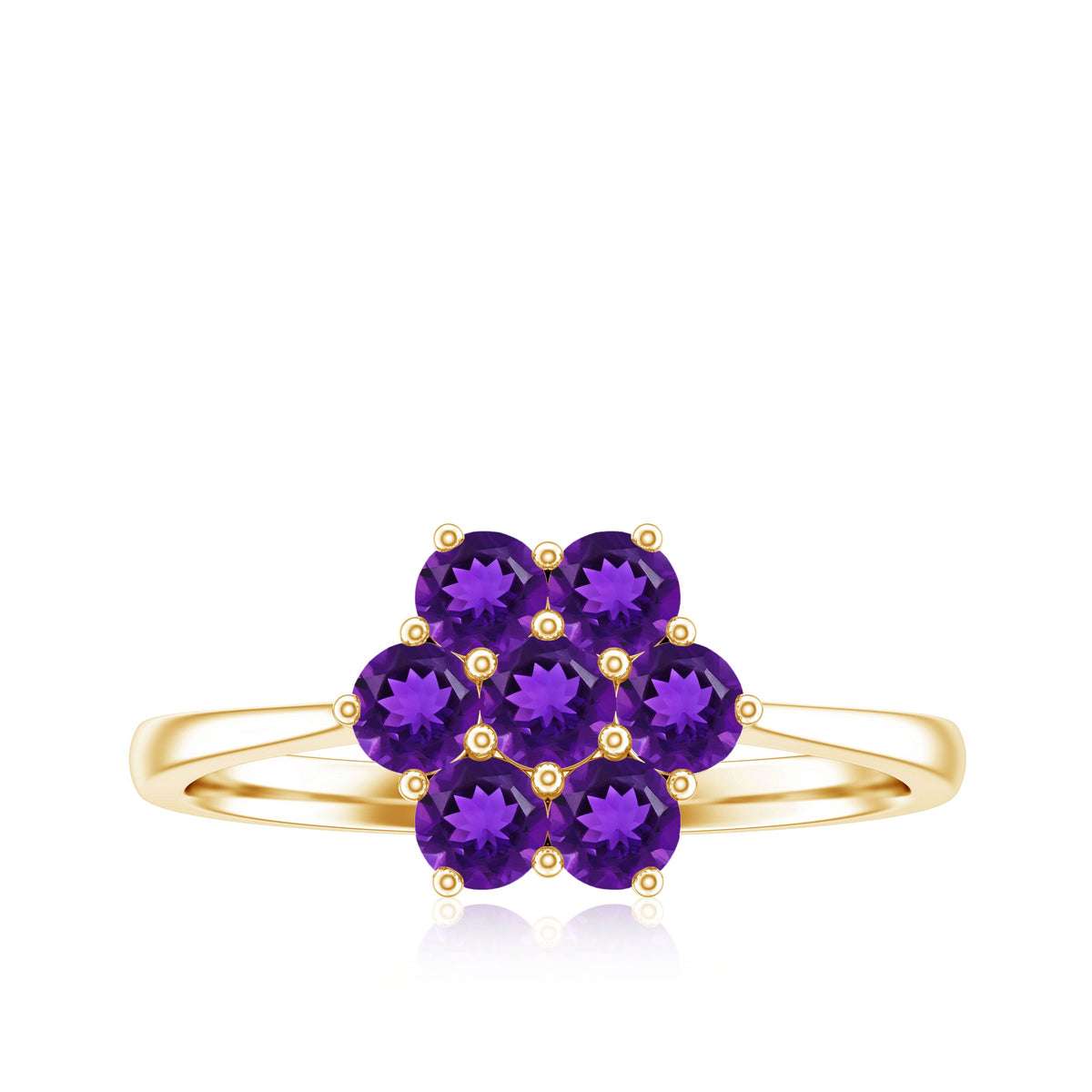Round 3/4 CT amethyst cluster flower ring by Rosec Jewels, featuring a floral design with vibrant purple gemstones.