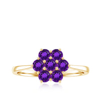 Round 3/4 CT amethyst cluster flower ring by Rosec Jewels, featuring a floral design with vibrant purple gemstones.