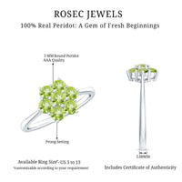 Natural Peridot flower cluster engagement ring from Rosec Jewels featuring a detailed floral design with vibrant green peridot stones.