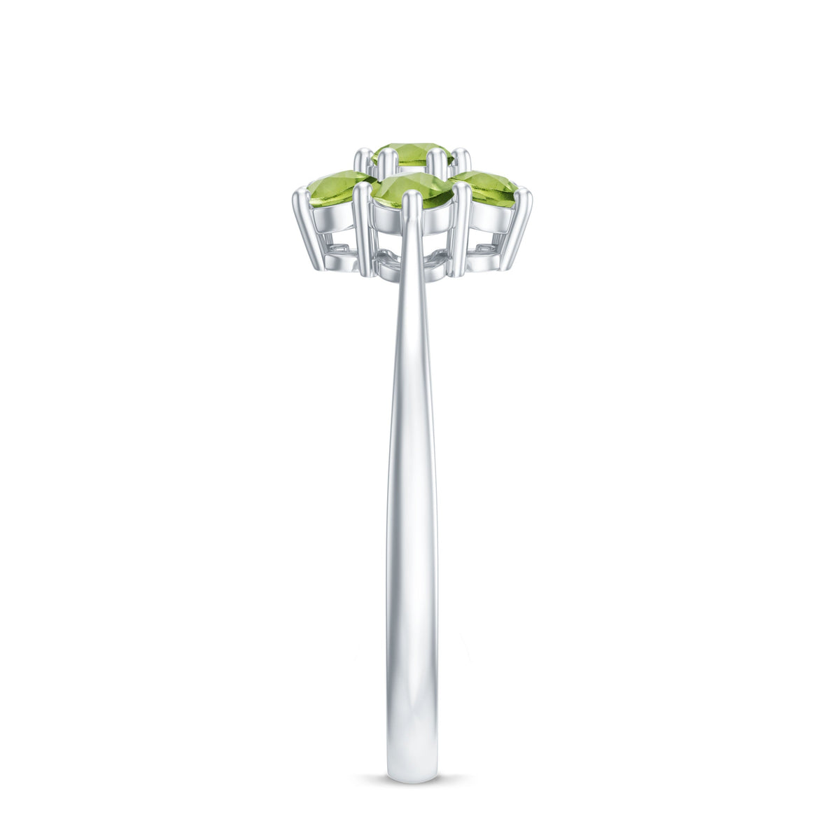 Natural Peridot flower cluster engagement ring by Rosec Jewels featuring a vibrant green peridot gemstone in a floral design.
