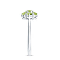 Natural Peridot flower cluster engagement ring by Rosec Jewels featuring a vibrant green peridot gemstone in a floral design.