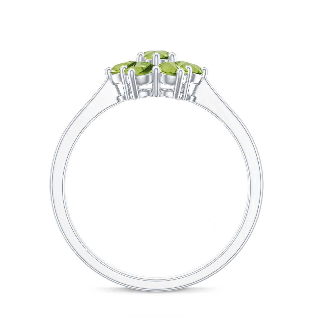 Natural Peridot flower cluster engagement ring by Rosec Jewels featuring a vibrant green peridot in a floral design.
