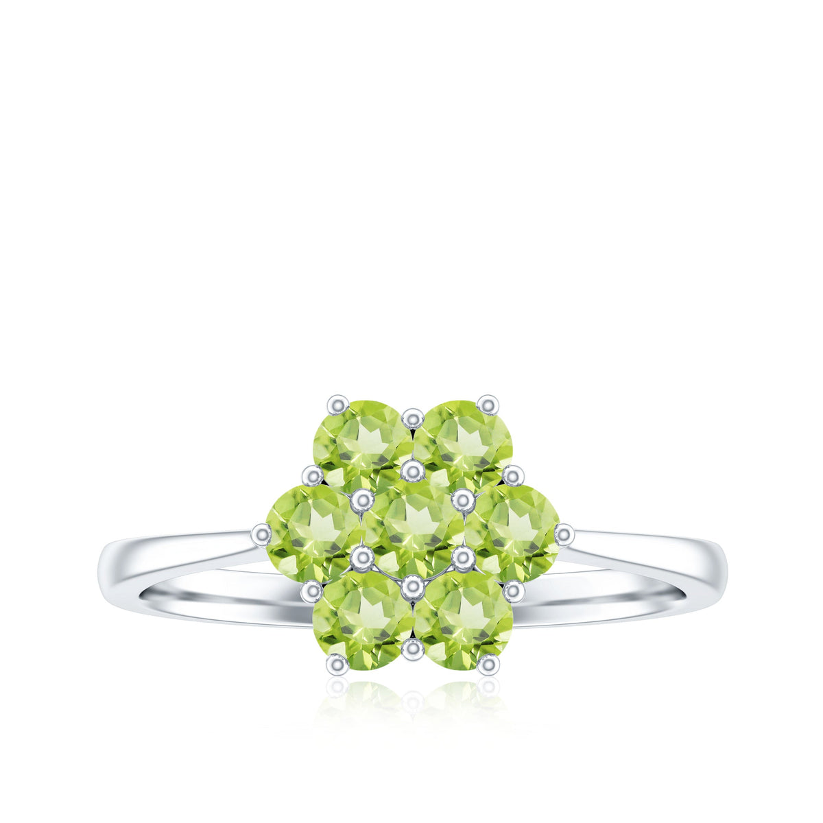 Natural Peridot flower cluster engagement ring by Rosec Jewels featuring a vibrant green peridot gemstone in a detailed ring design
