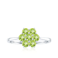 Natural Peridot flower cluster engagement ring by Rosec Jewels featuring a vibrant green peridot gemstone in a detailed ring design