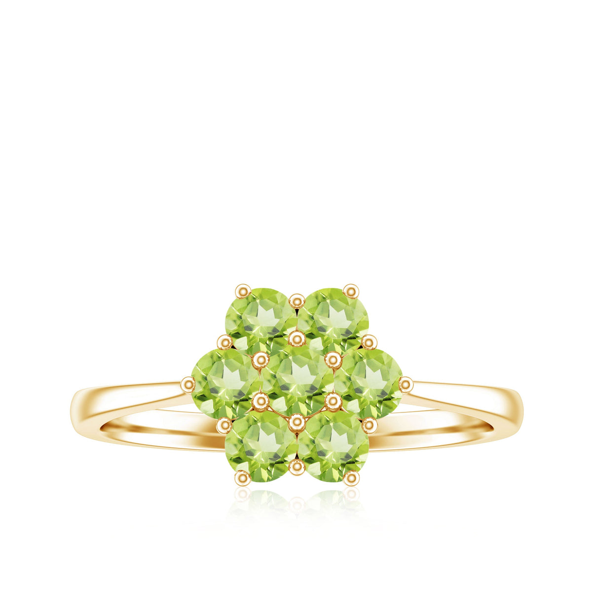 Natural Peridot flower cluster engagement ring by Rosec Jewels featuring a vibrant green peridot gemstone in a floral design.