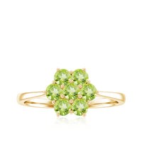 Natural Peridot flower cluster engagement ring by Rosec Jewels featuring a vibrant green peridot gemstone in a floral design.