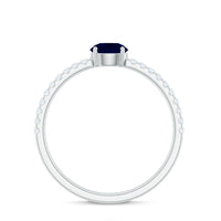 0.95 Carat Round Blue Sapphire Solitaire Ring with Diamond Side Stones