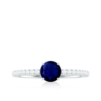 0.95 Carat Round Blue Sapphire Solitaire Ring with Diamond Side Stones