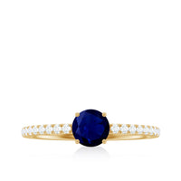 0.95 Carat Round Blue Sapphire Solitaire Ring with Diamond Side Stones