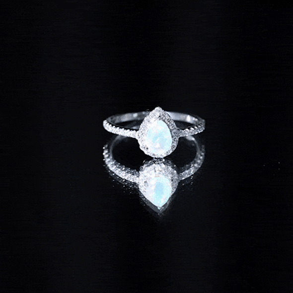 0.7 Carat Natural Ethiopian Opal Teardrop Engagement Ring with Diamond Halo