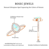 0.7 Carat Natural Ethiopian Opal Teardrop Engagement Ring with Diamond Halo
