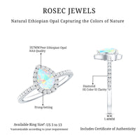0.7 Carat Natural Ethiopian Opal Teardrop Engagement Ring with Diamond Halo