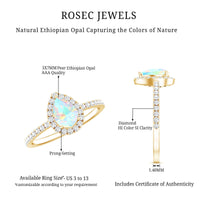 0.7 Carat Natural Ethiopian Opal Teardrop Engagement Ring with Diamond Halo