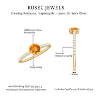 Natural Solitaire Citrine Minimal Engagement Ring with Diamond