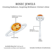 Certified Real 6X8mm Oval Citrine East West Engagement Ring with Diamond Halo