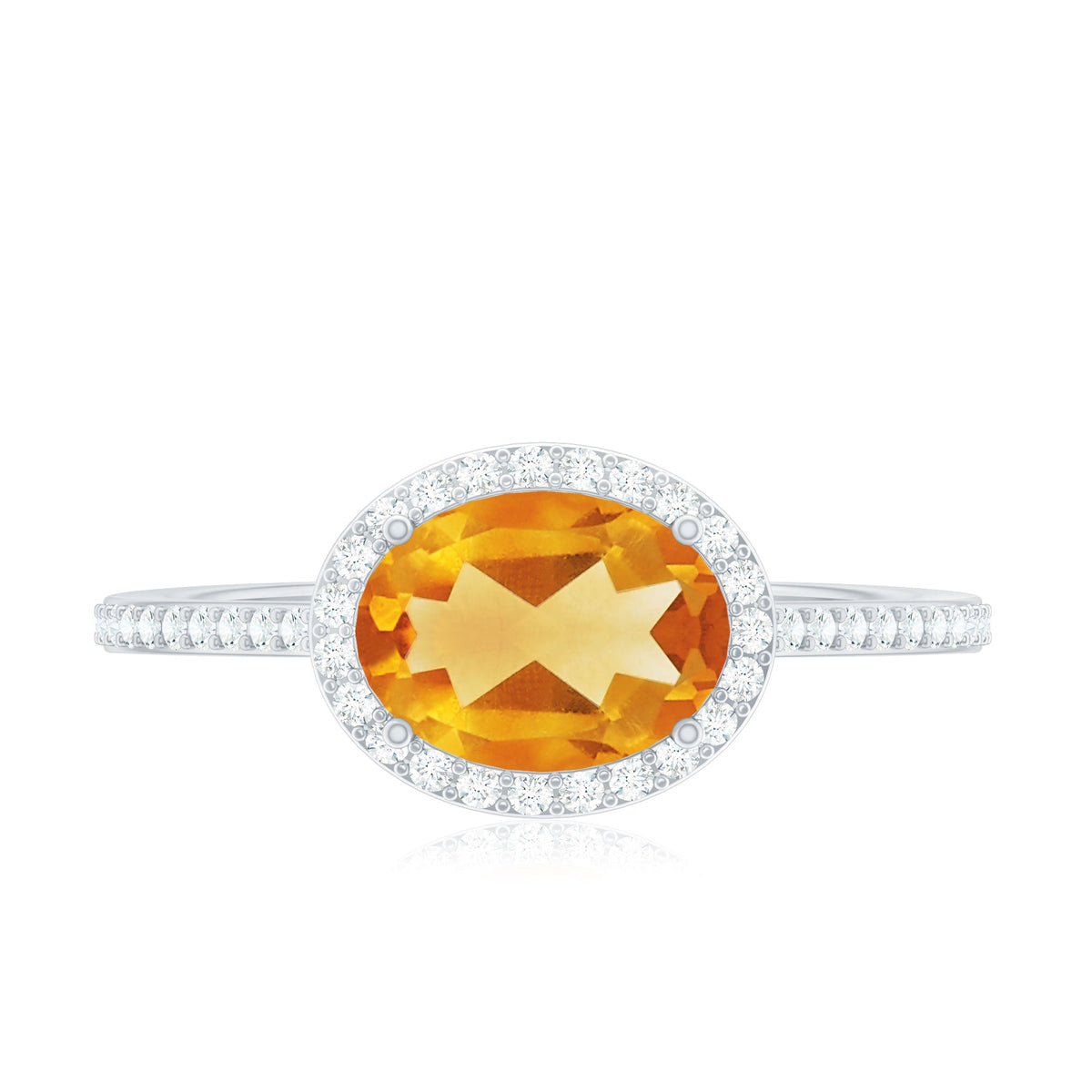 Certified Real 6X8mm Oval Citrine East West Engagement Ring with Diamond Halo