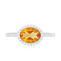 Certified Real 6X8mm Oval Citrine East West Engagement Ring with Diamond Halo