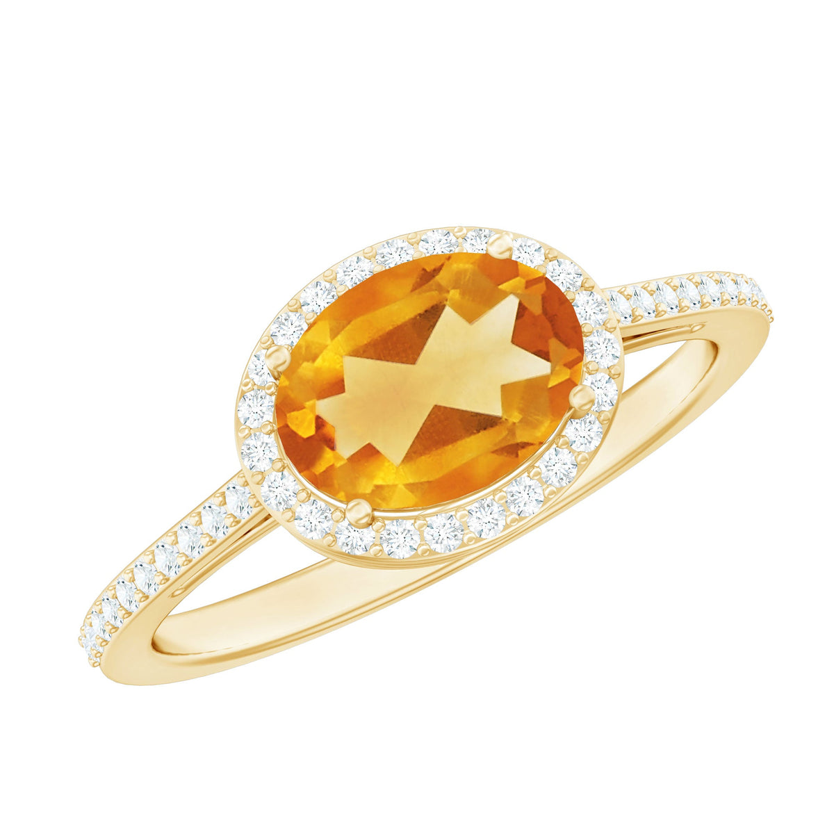 Certified Real 6X8mm Oval Citrine East West Engagement Ring with Diamond Halo