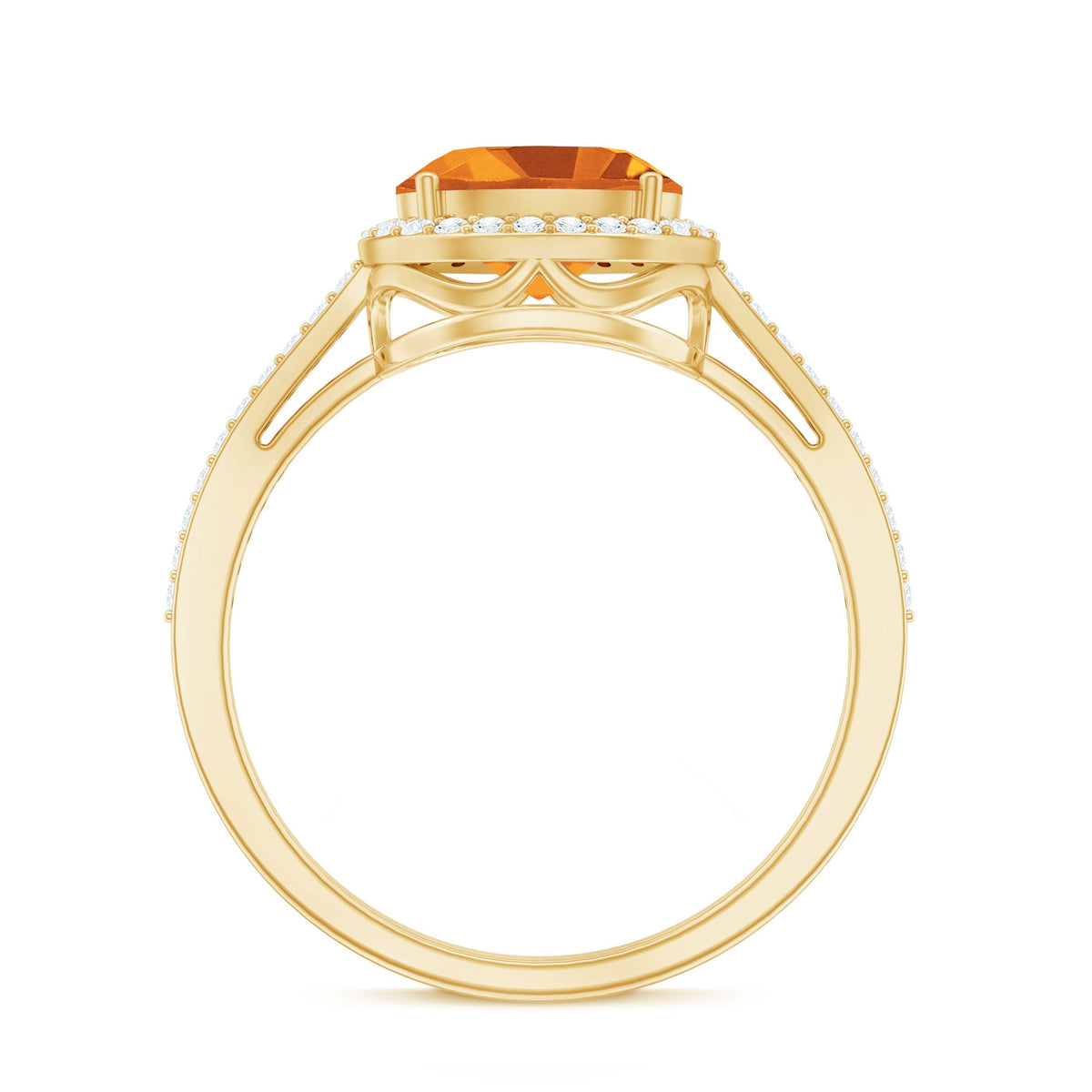 Certified Real 6X8mm Oval Citrine East West Engagement Ring with Diamond Halo