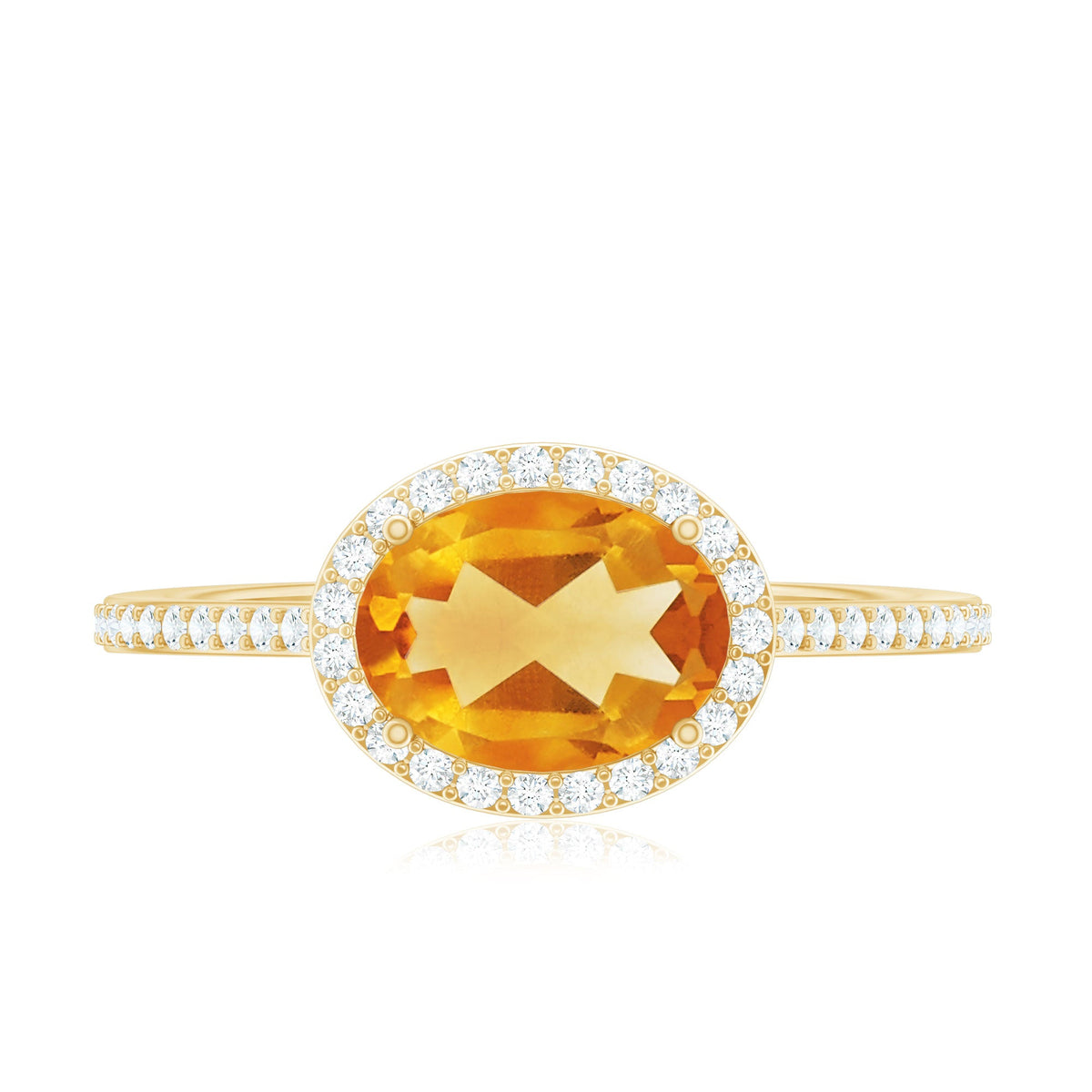 Certified Real 6X8mm Oval Citrine East West Engagement Ring with Diamond Halo