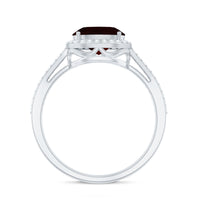 Classic 6X8mm Oval Garnet East West Engagement Ring with Diamond