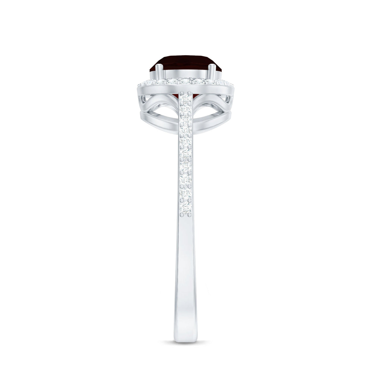 Classic 6X8mm Oval Garnet East West Engagement Ring with Diamond