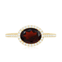 Classic 6X8mm Oval Garnet East West Engagement Ring with Diamond