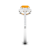 Oval Cut Fire Opal East West Engagement Ring with Diamond Halo
