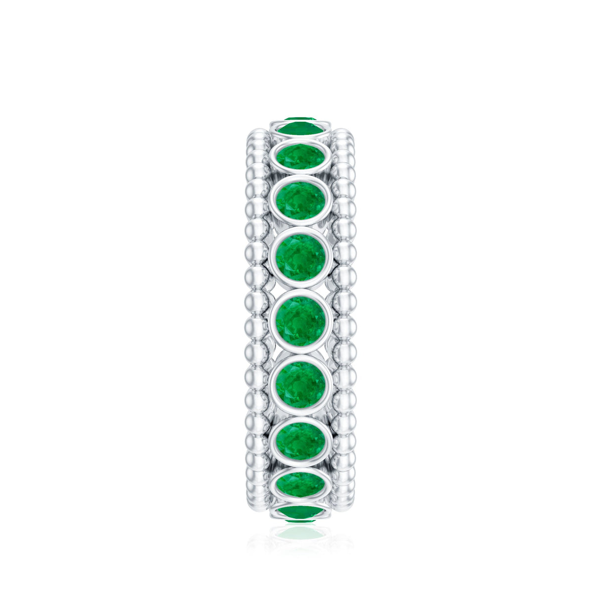 Vintage Inspired Emerald Wedding Band in Bezel Setting