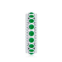 Vintage Inspired Emerald Wedding Band in Bezel Setting